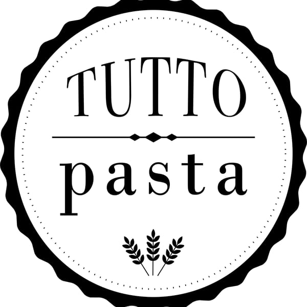 Tutto Pasta logo, black text on white, with a decorative border and wheat stalks.