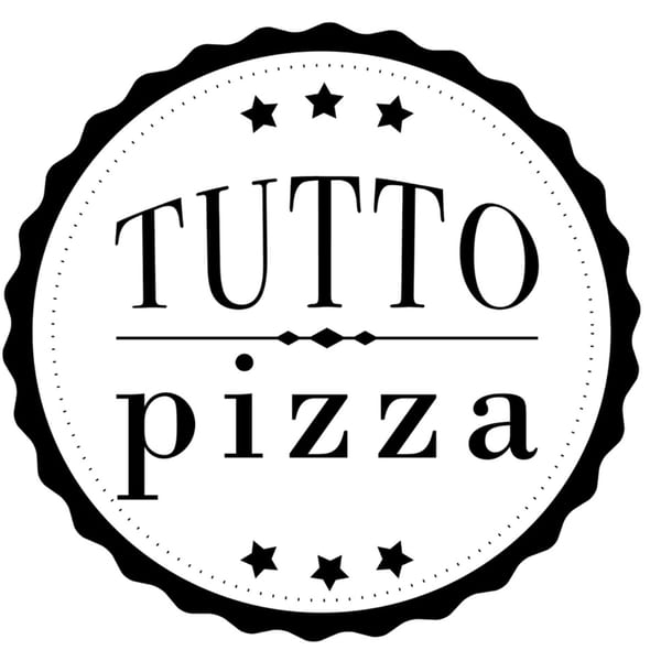 Tutto Pizza logo, a black and white circular emblem with stars and dotted lines.