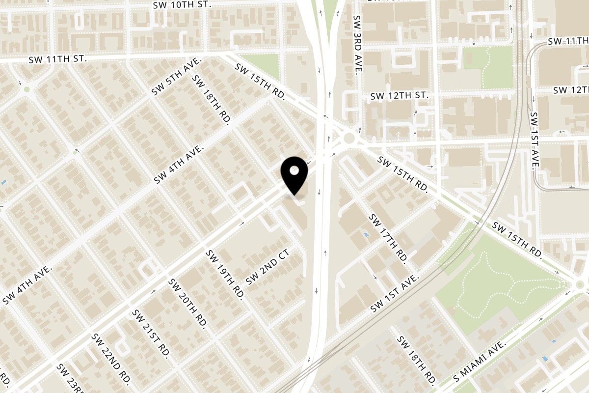 Map showing the location of Tutto Pizza & Pasta SW 3rd Ave - Pizza on 1763 SW 3rd Ave in Miami