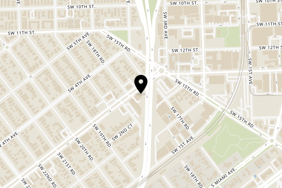 Map showing the location of Tutto Pizza & Pasta SW 3rd Ave - Pasta on 1751 SW 3rd Ave in Miami